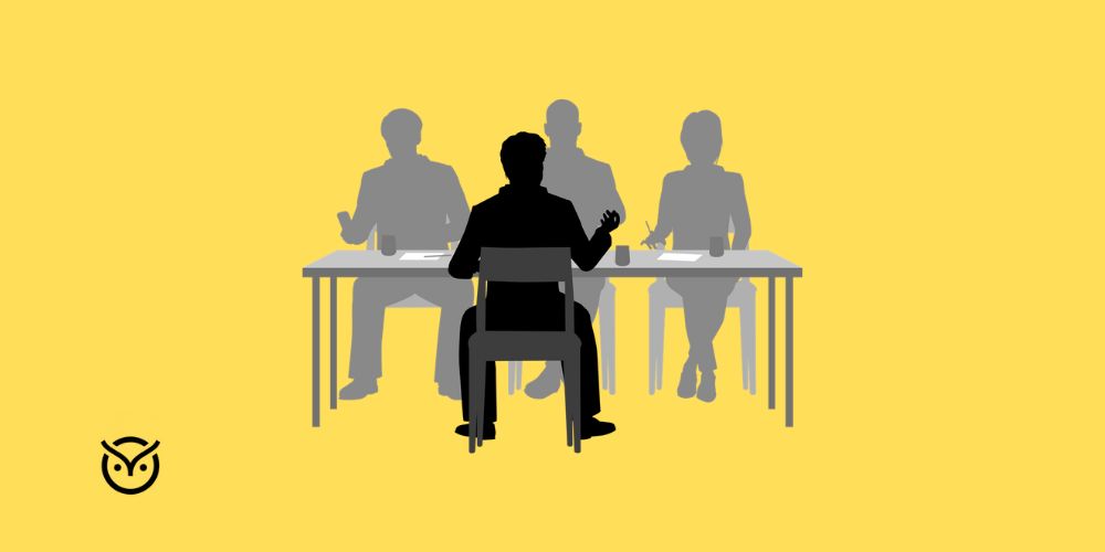 A candidate navigating a panel interview with several interviewers asking questions in parallel